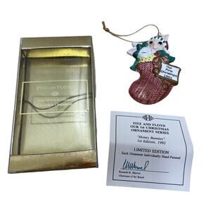 Fitz & Floyd Our 1st Xmas "Honey Bunnies" 1st Edition 1993 Ornament with Box